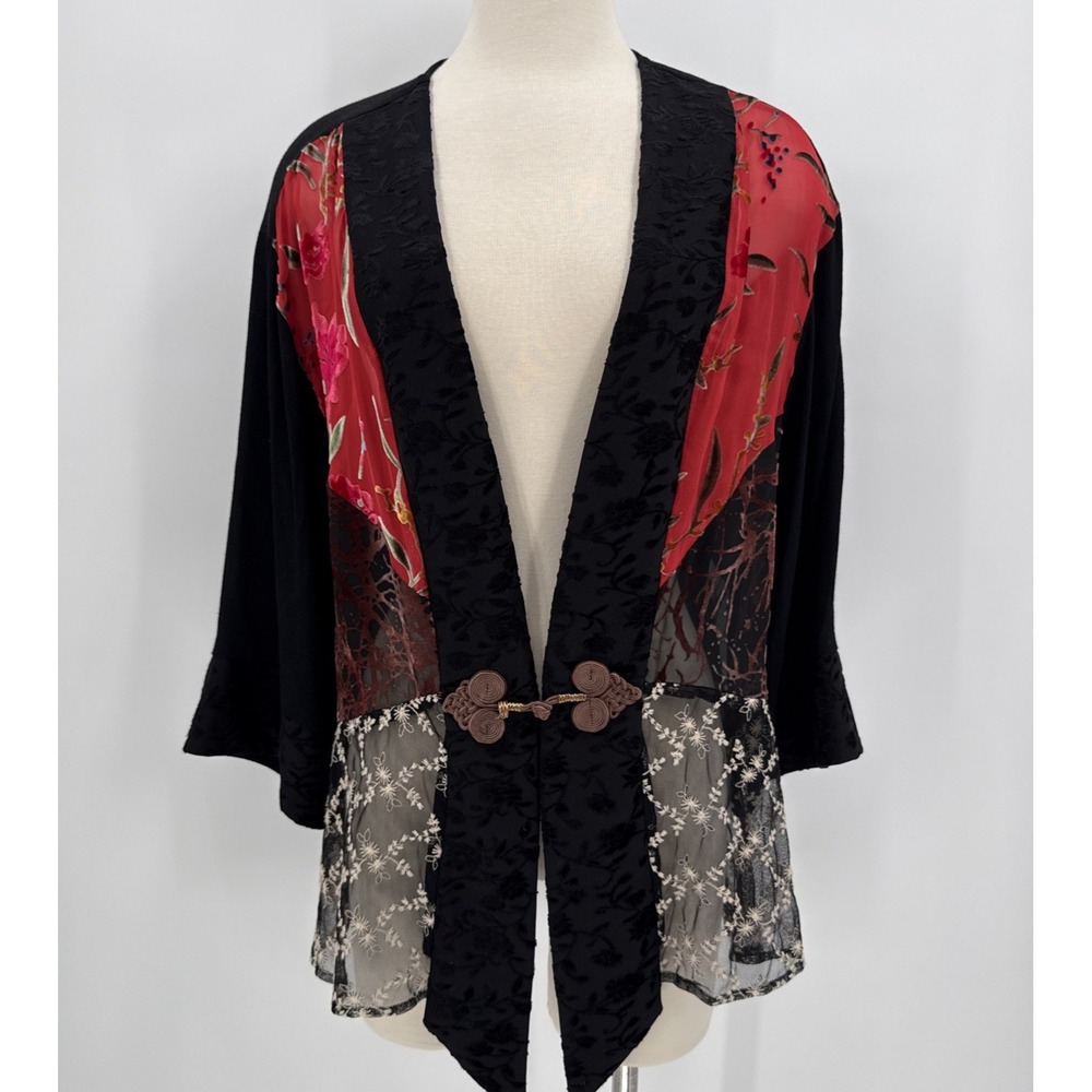 Vintage Spencer Alexis Embroidered Silk Blend Floral Kimono Size 2X Elegant USA
